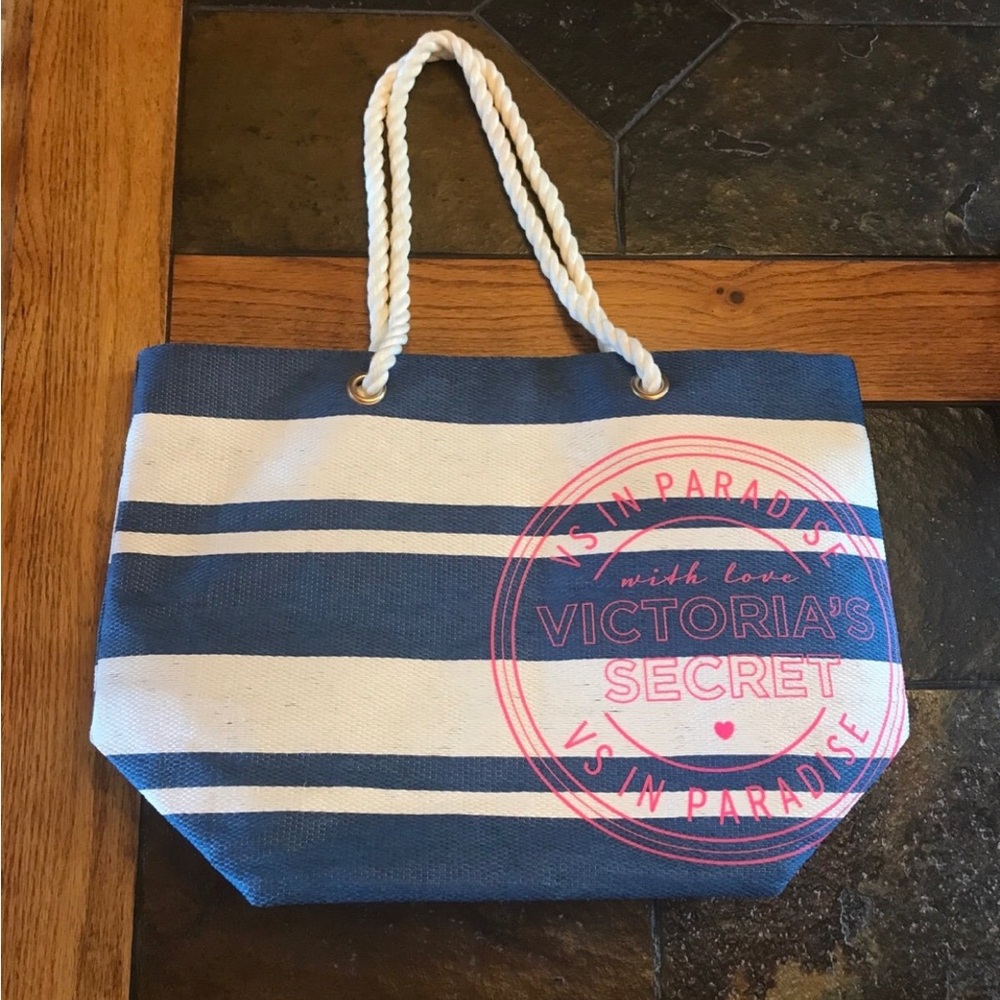 Victoria's Secret Blue and White Striped Tote Bag
